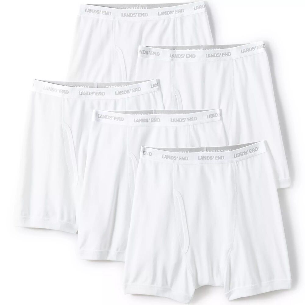 lands end boxer briefs mens 4xl 4xlt  underwear white cotton knit 5 pack $74.95